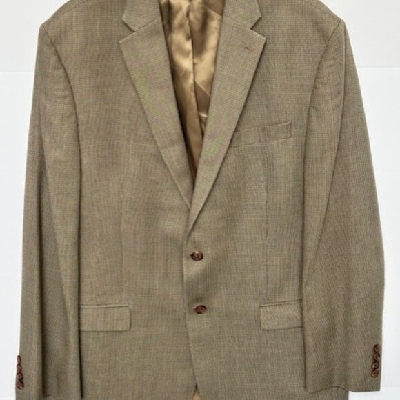 Ralph Lauren 44L Sport Coat Brown Blue Silk Wool Blazer Glen Check Classic Smart - Picture 1 of 9
